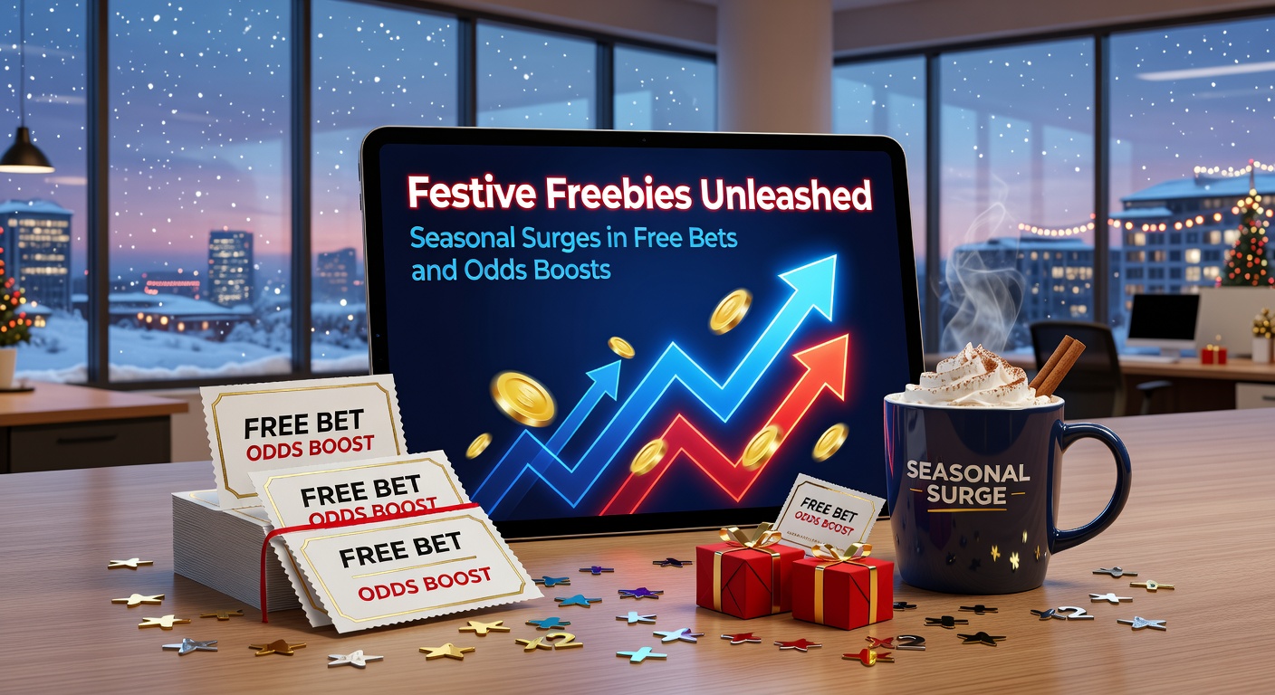 Dynamic graphic depicting a calendar bursting with holiday icons, free bet vouchers, and skyrocketing odds charts during peak betting seasons