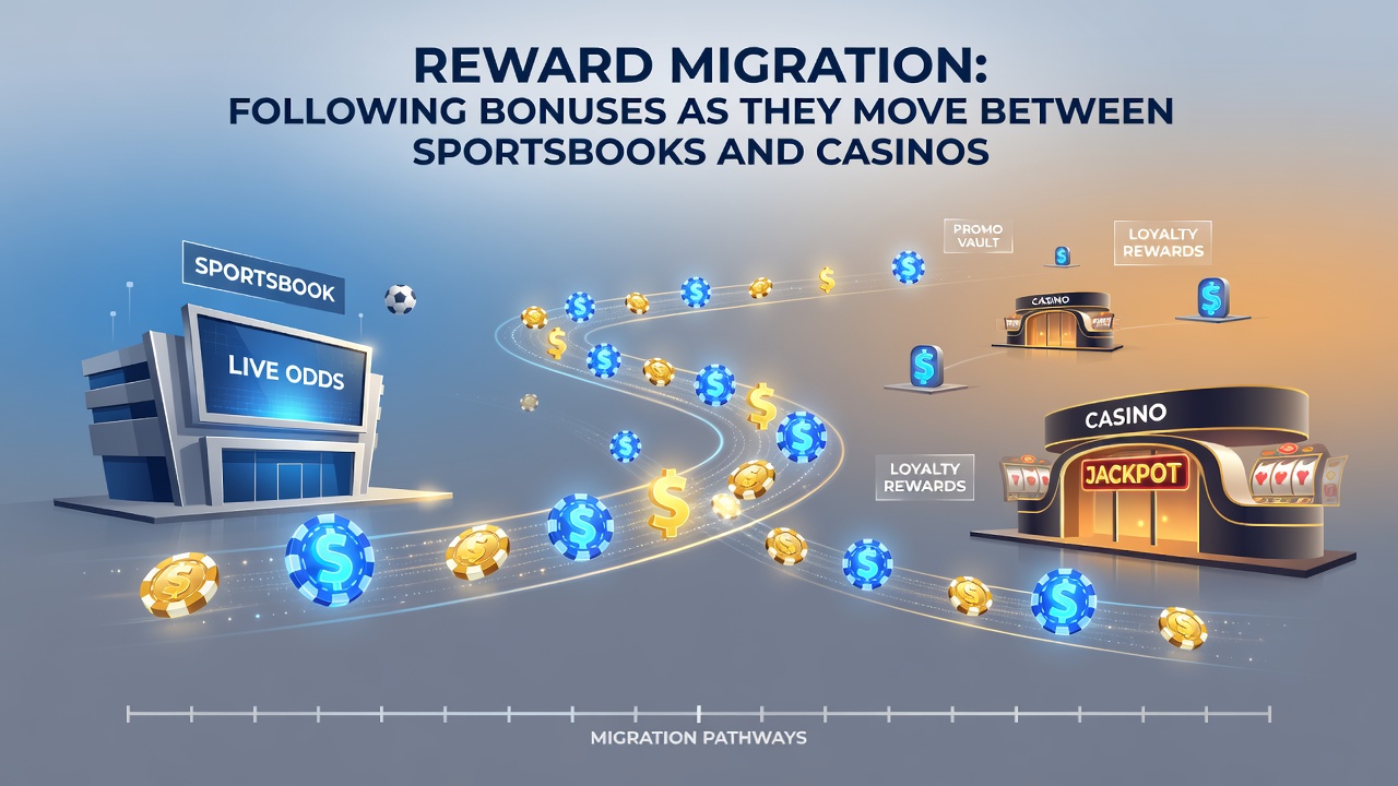 Diagram depicting the flow of loyalty points from sports betting rewards into casino game credits