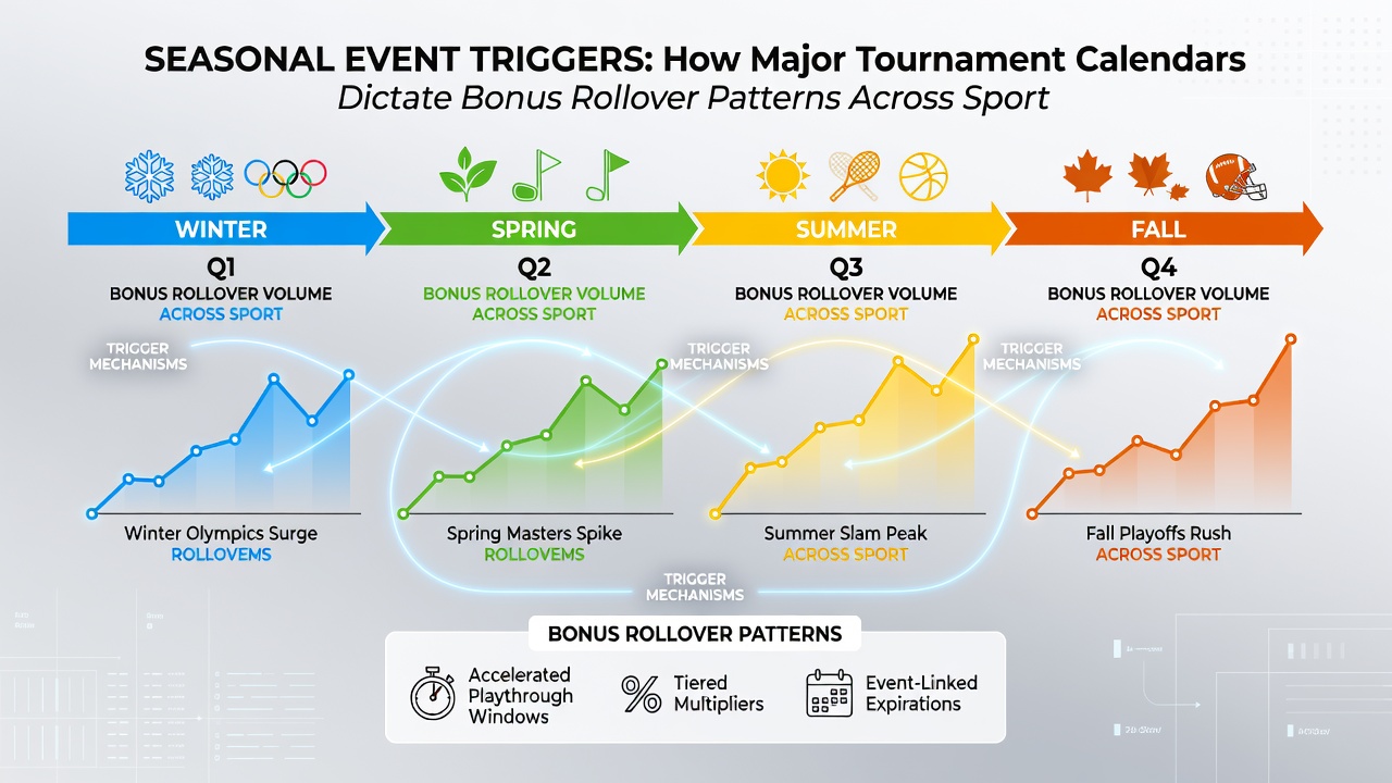Detailed view of bonus rollover mechanics during major sporting events with calendar timelines and promotional graphics