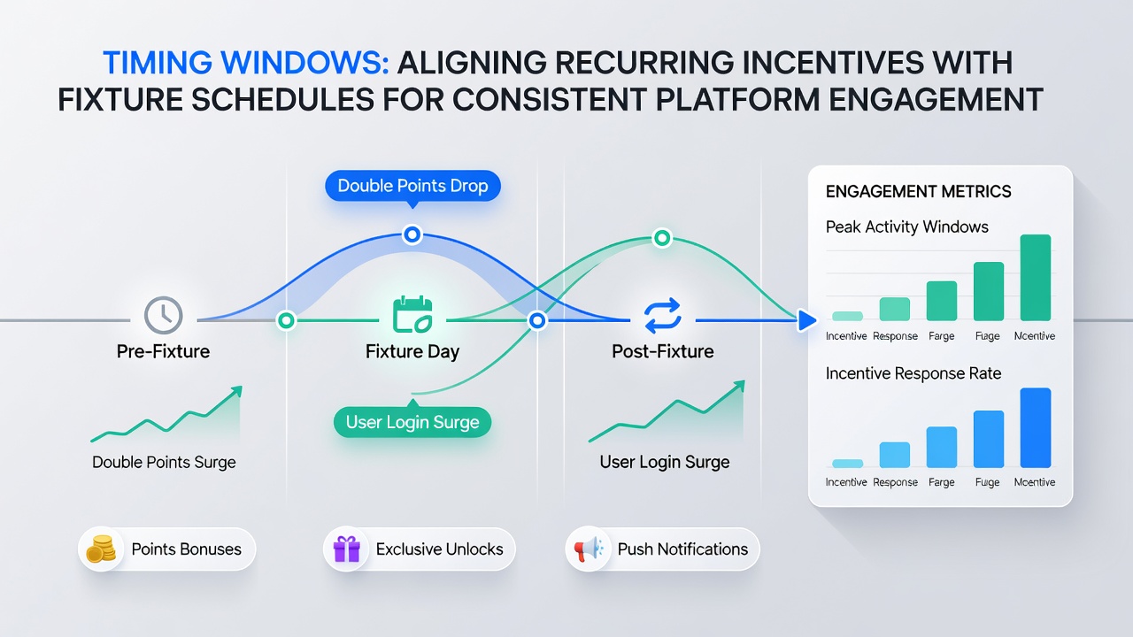 Analytics dashboard showing recurring bonus activations plotted against upcoming sports fixture timelines and engagement metrics